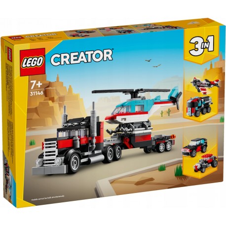 LEGO CREATOR 31146 Ciężarówka z platformą i helikopterem 3w1