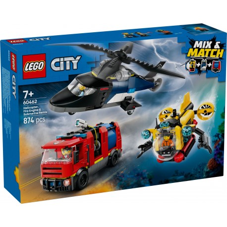 LEGO CITY 60462 Zestaw z helikopterem, wozem strażackim i łodzią podwodną
